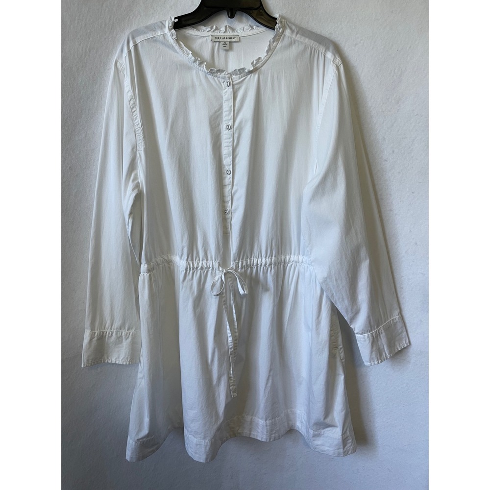 Free Assembly Womens White Cotton Ruffle Henley Drawstring Dress XL FWWD00362